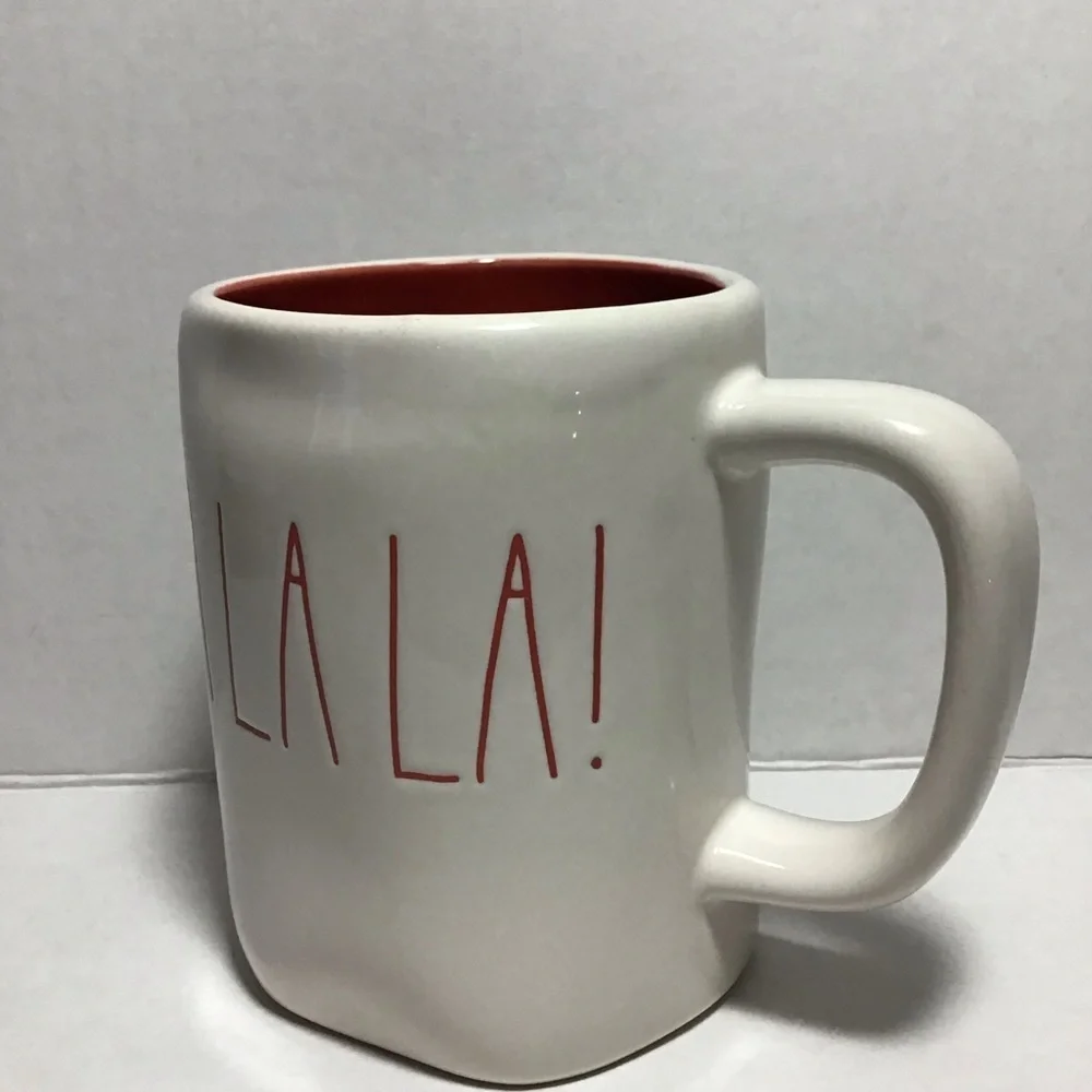 Rae Dunn FA LA LA! Large Red Letter Red Inside Mug